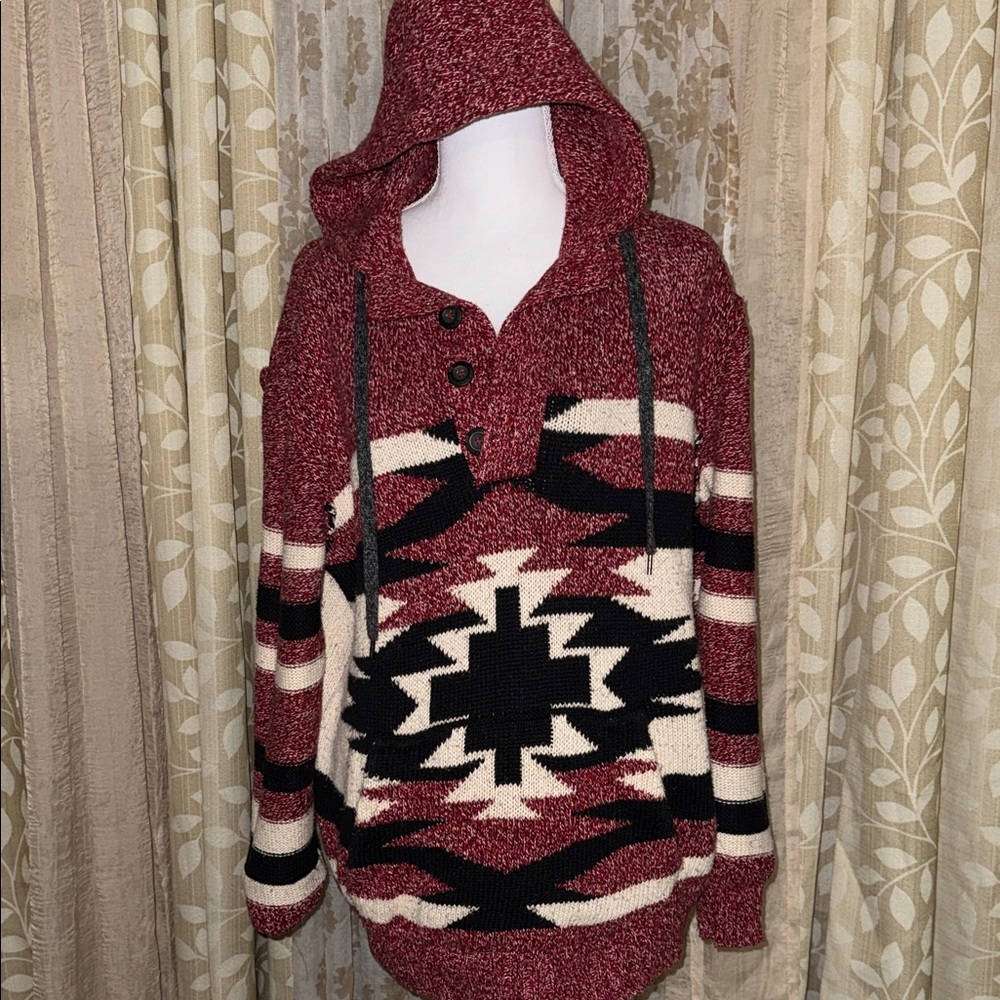 Men’s American Eagle Outfitters Maroon and Black Hooded Sweater